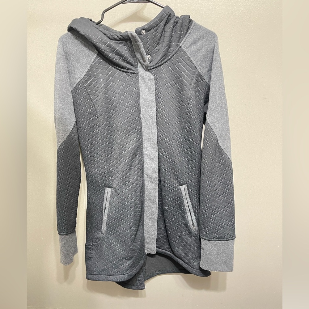 THE NORTH FACE ReCOVER UP Fleece Hooded Jacket Coat Black Gray Women Sz Medium